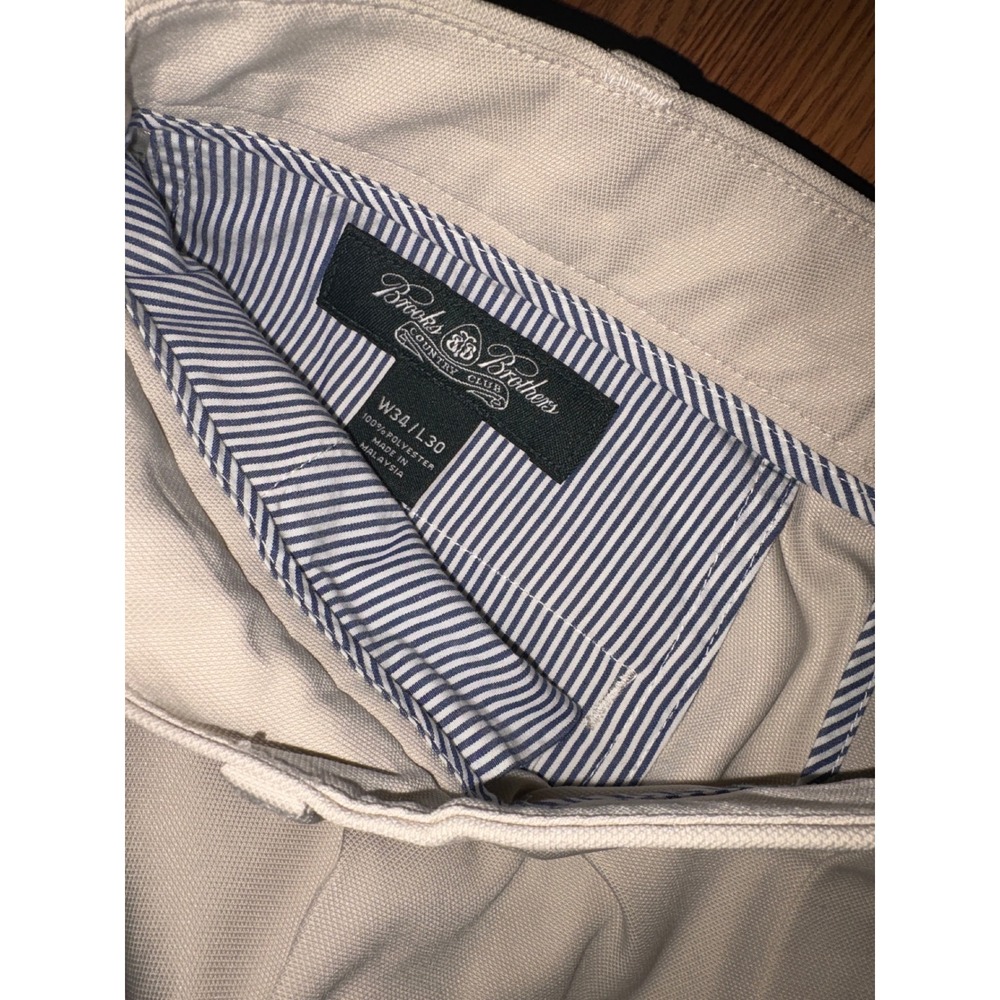 Brooks Brothers‎ Country Club Mens Pleated Pants Khaki W34 L30 Polyester Blend - Picture 2 of 3